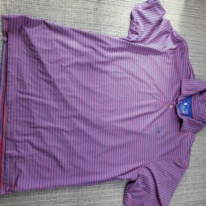 FG Tech Polo Shirt Mens Large Blue Striped‎ Golf Bonita Bay Club USA Patriotic